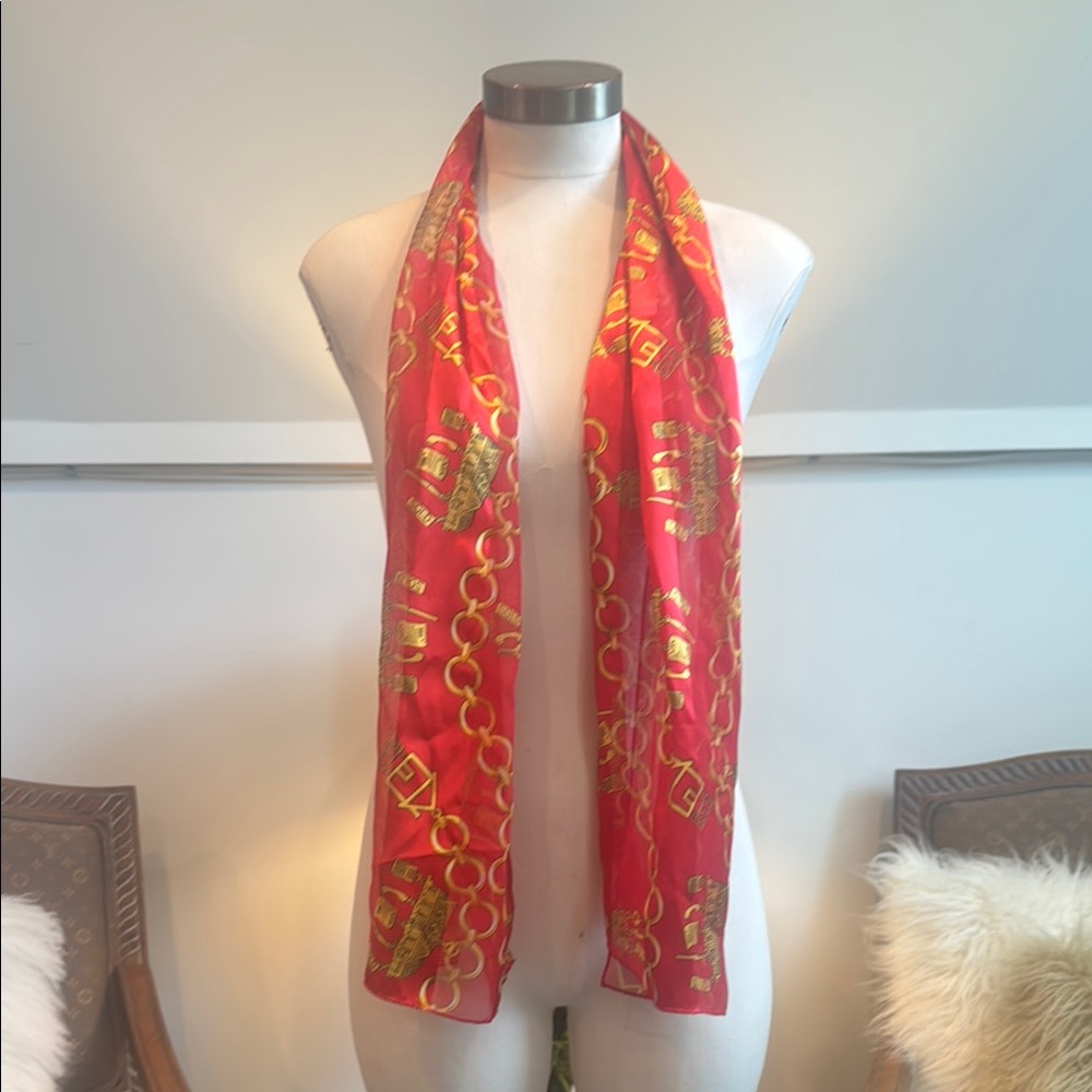 Vintage Real Estate House Scarf in Red & Gold